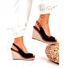 PS1 Tommy crne pletene sandale na klin smeđa crno 3