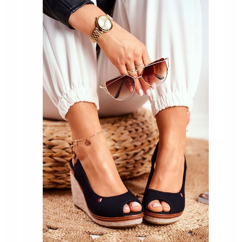 PS1 Tommy crne pletene sandale na klin smeđa crna 1