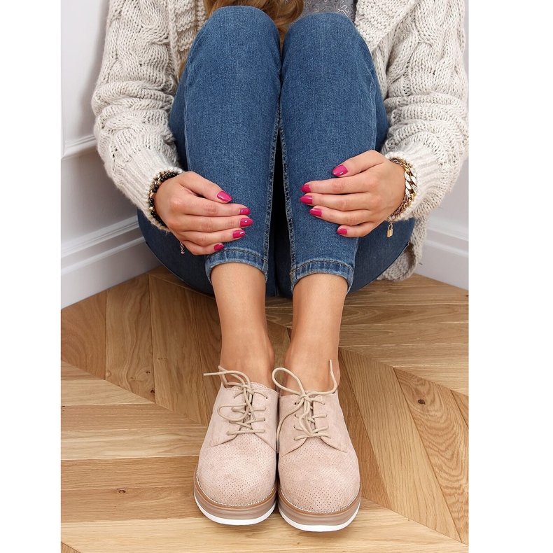 Ženske mokasine na vezanje bež 8988-45 bež 2