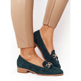 Elegantne ženske mokasine Vinceza 10585 Suede Green zelena zlatni 1