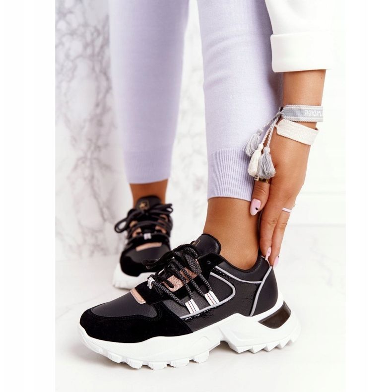 EVE Ženske tenisice na masivnom crnom potplatu crna zlatni 1