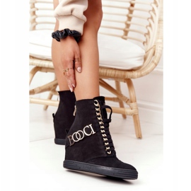 Ženske tenisice od antilopa BOOCI 2222 Zlatna crna slova crno 2