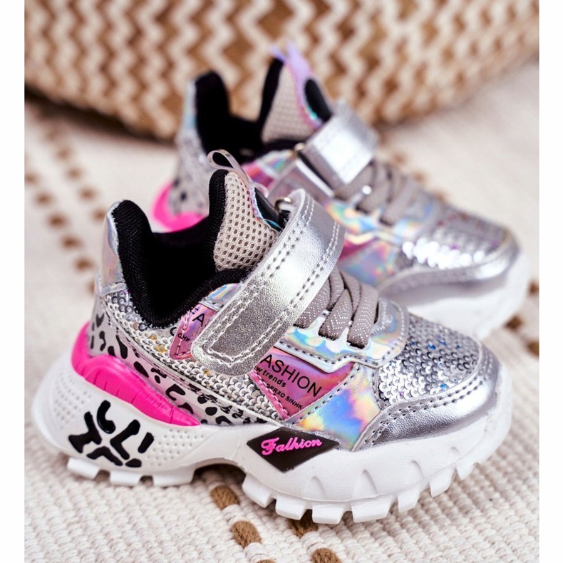 FRROCK Sportske dječje cipele sa čičak srebrom Be Happy siva 1