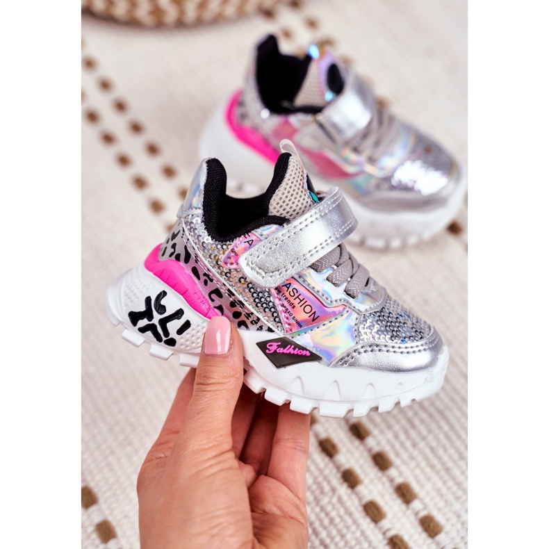 FRROCK Sportske dječje cipele sa čičak srebrom Be Happy siva 2