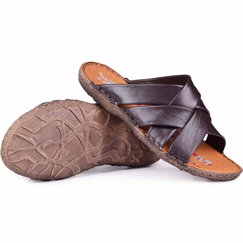 Kampol Muške kožne papuče 214 / BR smeđe smeđa 1