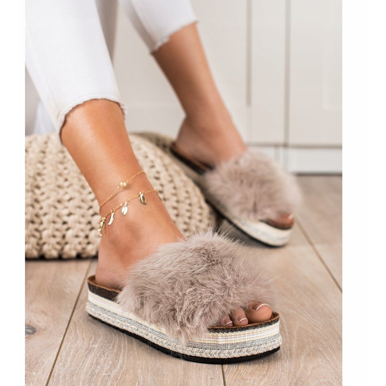 Seastar Modne papuče na dekorativnoj platformi bež smeđa 1