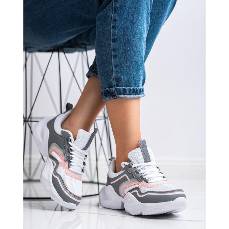 SHELOVET Lagane sportske tenisice bijela ružičasta siva 2