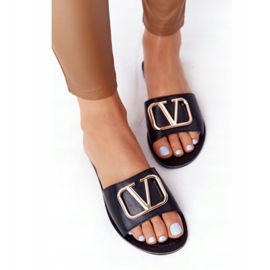 PS1 Ženske klasične crne papuče Vicky crna zlatni 2