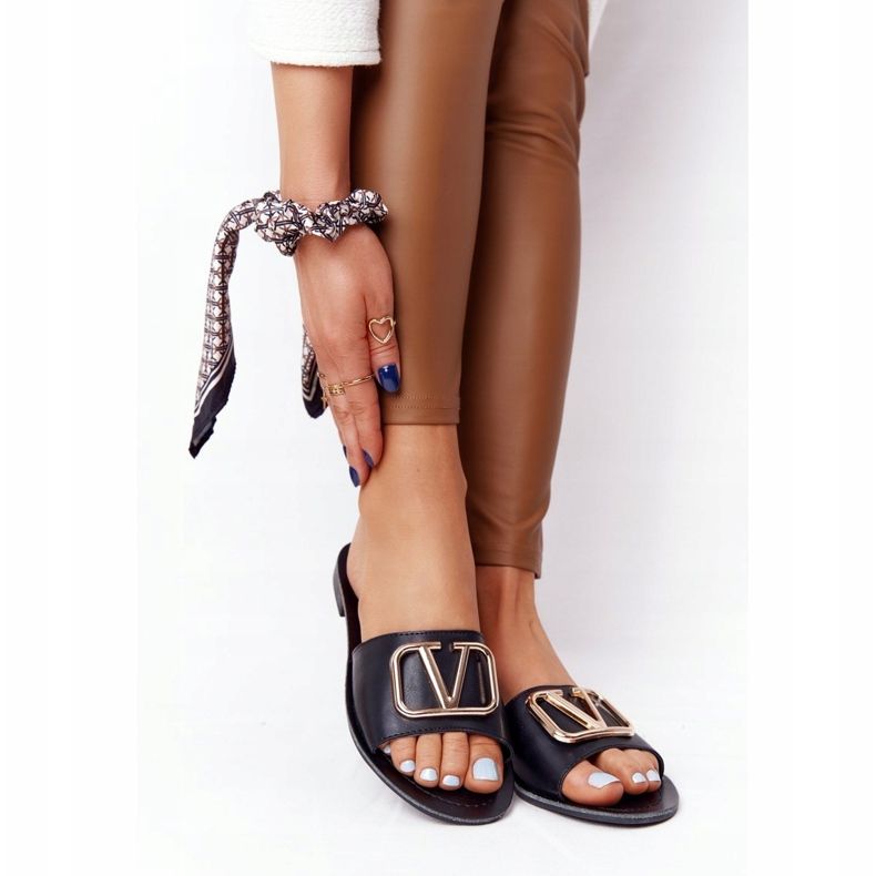 PS1 Ženske klasične crne papuče Vicky crna zlatni 1