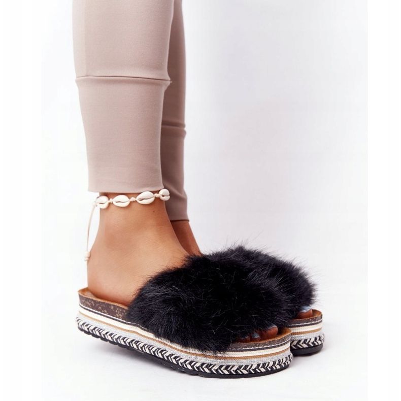 PS1 Crne papuče avanturističke platforme s krznom crno raznobojna 1