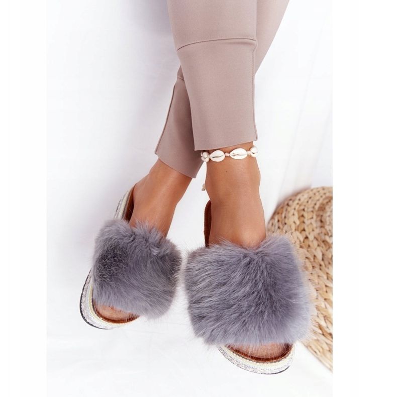 PS1 Papuče s platformom sive pustolovine s krznom siva višebojan 2