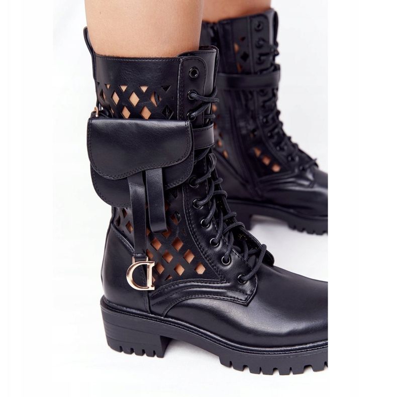 PS1 Ažurne crne čizme s bubrežnom rock zvijezdom crna 2