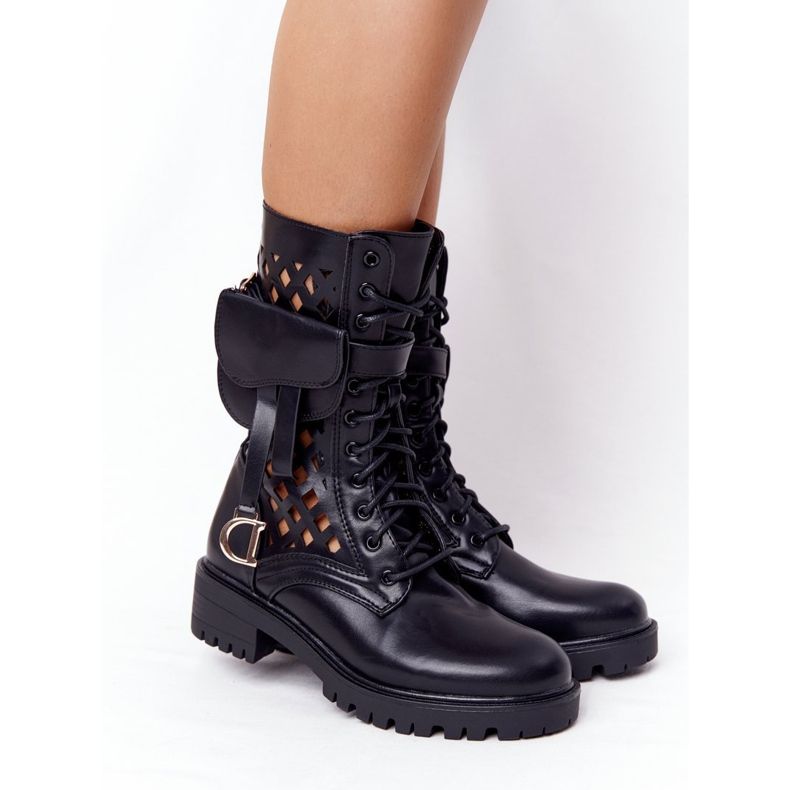 PS1 Ažurne crne čizme s bubrežnom rock zvijezdom crna 1