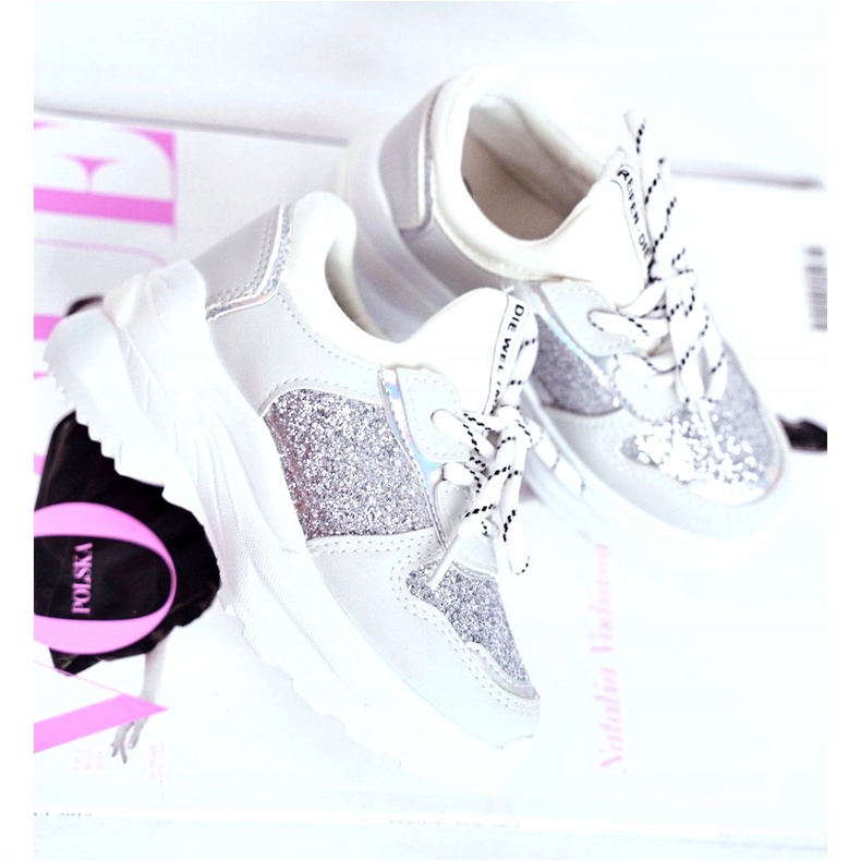 FRROCK Dječje sportske cipele s brokatnim srebrom Matylda bijela siva 2