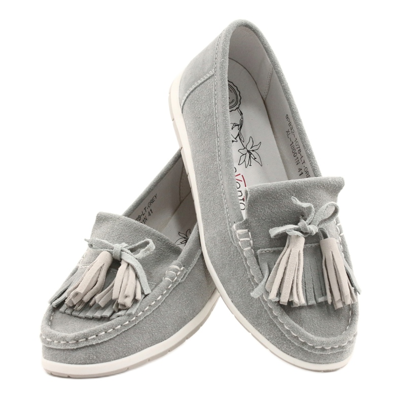 Evento Ženske natikače, antilop koža s resama, sivi batist siva 3