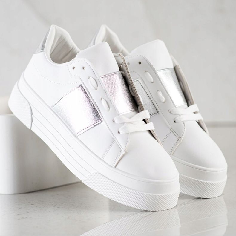 SHELOVET Tenisice s eko kožom na platformi bijela 2