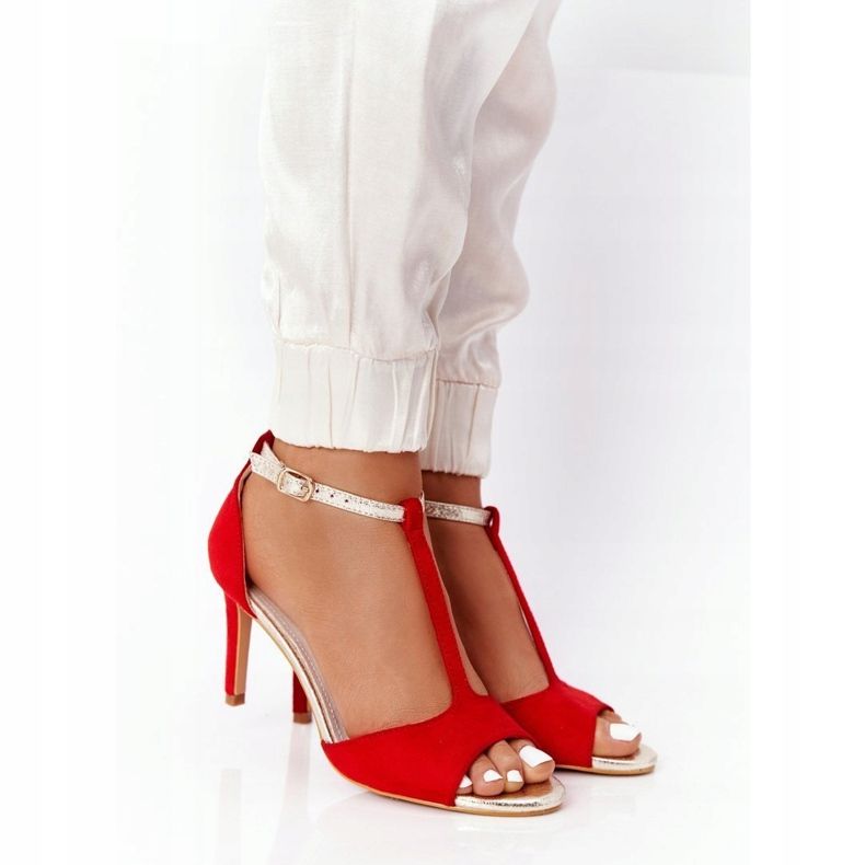 S.Barski Sandale na Szpilcu S. Bararski 280-58 Crveno-zlato crvena zlatni 1