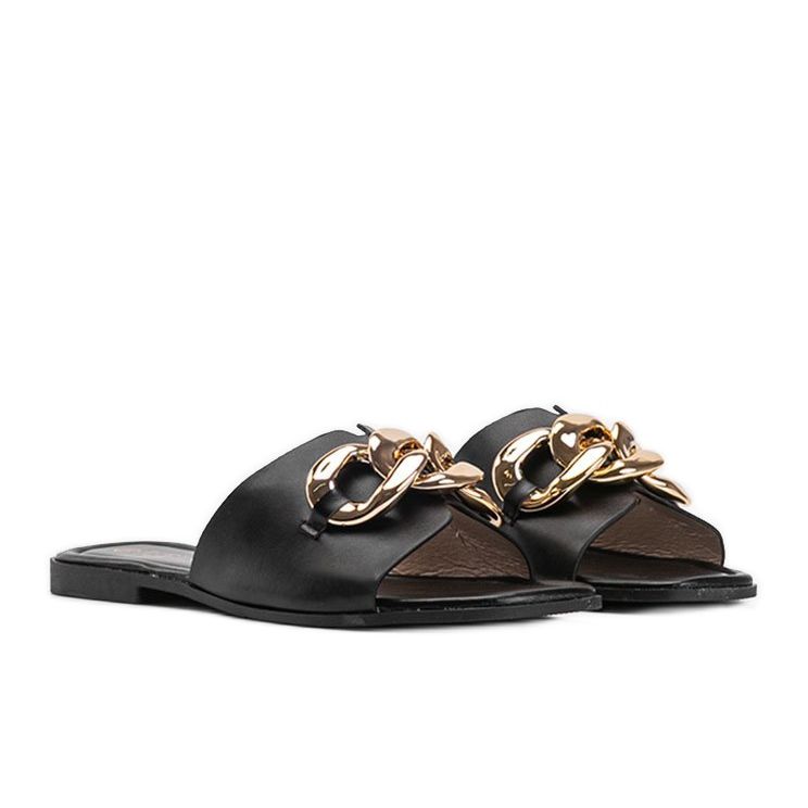 Crne papuče sa zlatnim lancem Liberty crna 1