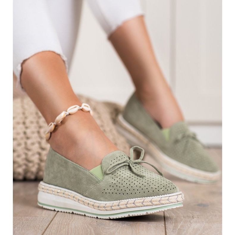 SHELOVET Ažurne mokasine na platformi zelena 1