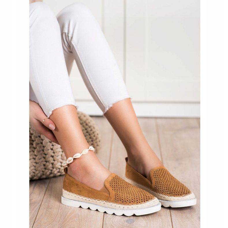 SHELOVET Ažurni sliponi s kristalima smeđa 1