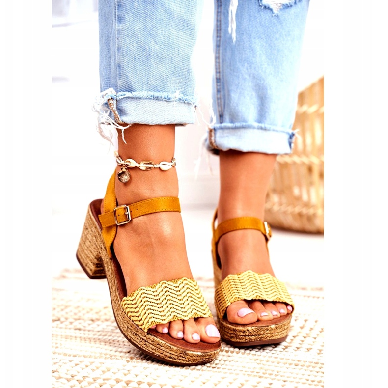 EVE Žute Fobi ženske sandale na visoku petu bež žuta boja 3