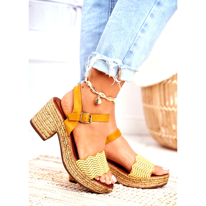 EVE Žute Fobi ženske sandale na visoku petu bež žuta boja 2