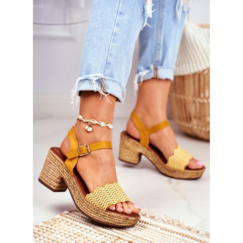 EVE Žute Fobi ženske sandale na visoku petu bež žuta boja 1