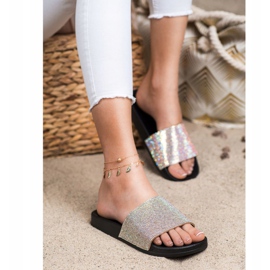 Seastar Papuče s kristalima crno srebro 2