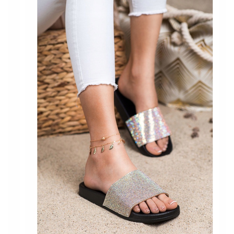 Seastar Papuče s kristalima crno srebro 2