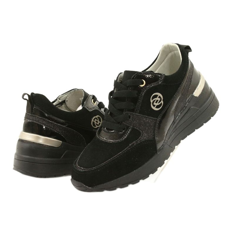 Evento Kožne ženske tenisice na wedge 21PB08-3954 crne crna 2