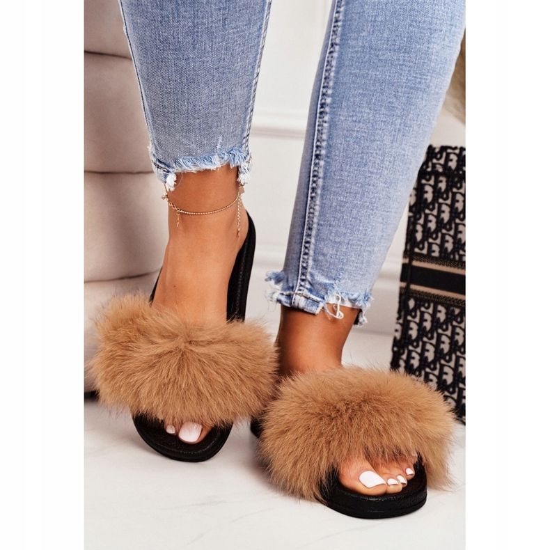 SEA Ženske papuče s krznom Camel Belmondo smeđa crna 4