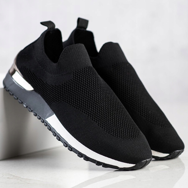 SHELOVET Tekstilne ažur tenisice crno 1