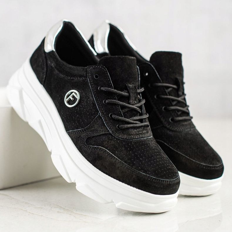 Filippo Kožne tenisice na platformi crno 1