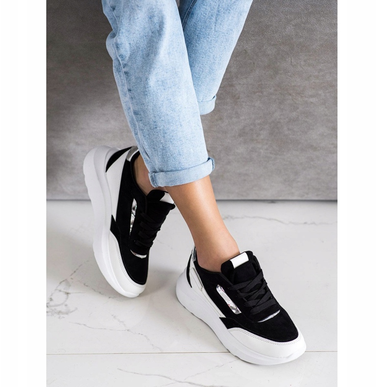 SHELOVET Elegantne tenisice od antilopa bijela crna 2