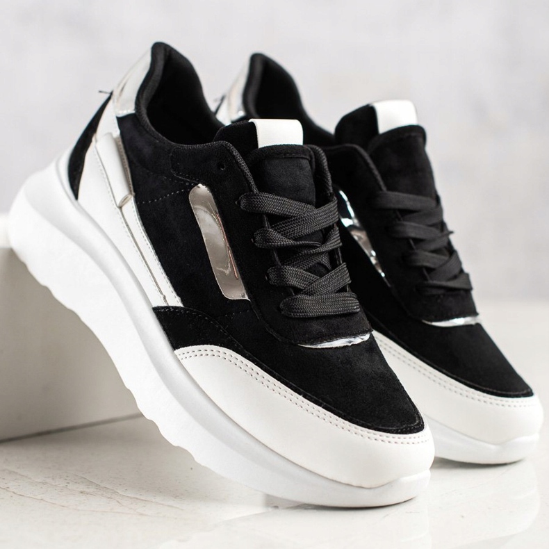 SHELOVET Elegantne tenisice od antilopa bijela crna 1