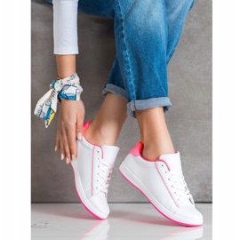 SHELOVET Tenisice s niskim krovom s eko kožom bijela ružičasta 1