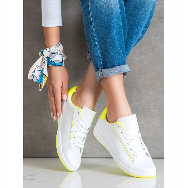 SHELOVET Tenisice s niskim krovom s eko kožom bijela žuta boja 1
