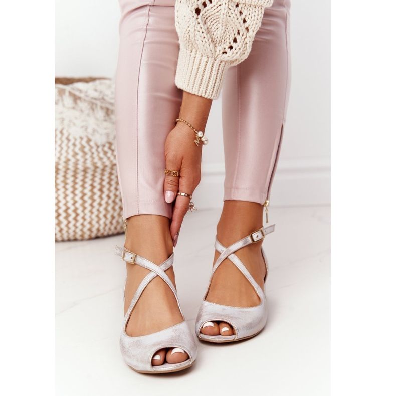 Kožne sandale na visoku petu Maciejka 04509-45 Bež-zlatna zlatni 2