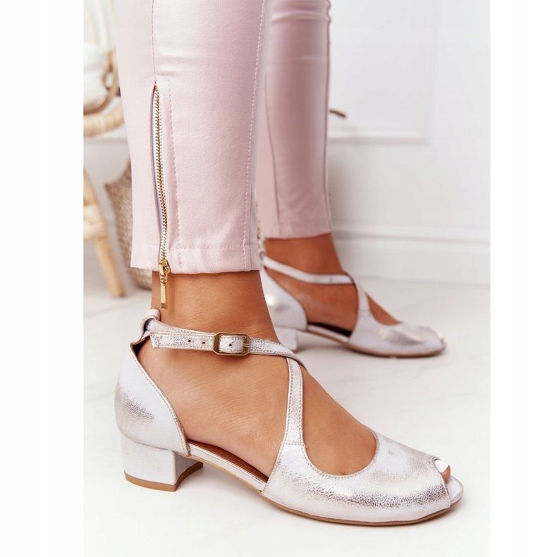 Kožne sandale na visoku petu Maciejka 04509-45 Bež-zlatna 1