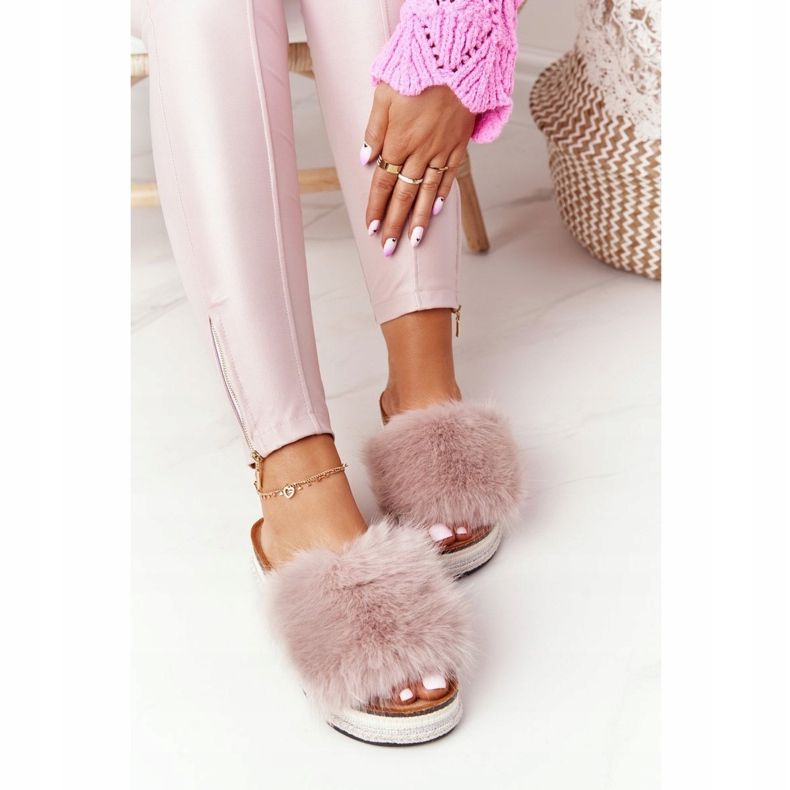 PS1 Bež papuče za avanturističku platformu s krznom višebojan 2