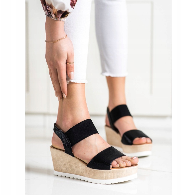 Seastar Sjajne sandale na klinu crna 1