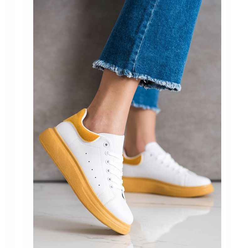 SHELOVET Tenisice na žutoj platformi bijela žuta boja 1