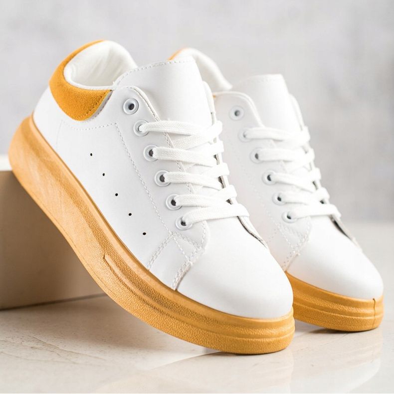 SHELOVET Tenisice na žutoj platformi bijela žuta boja 2