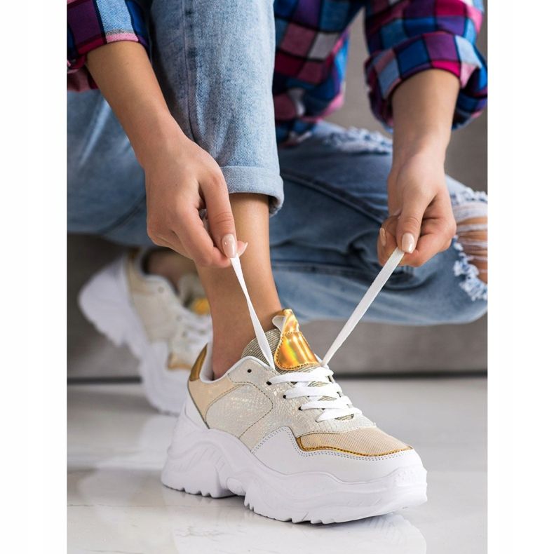 Weide Tenisice od eko kože sa zmijskim printom bijela zlatna 2