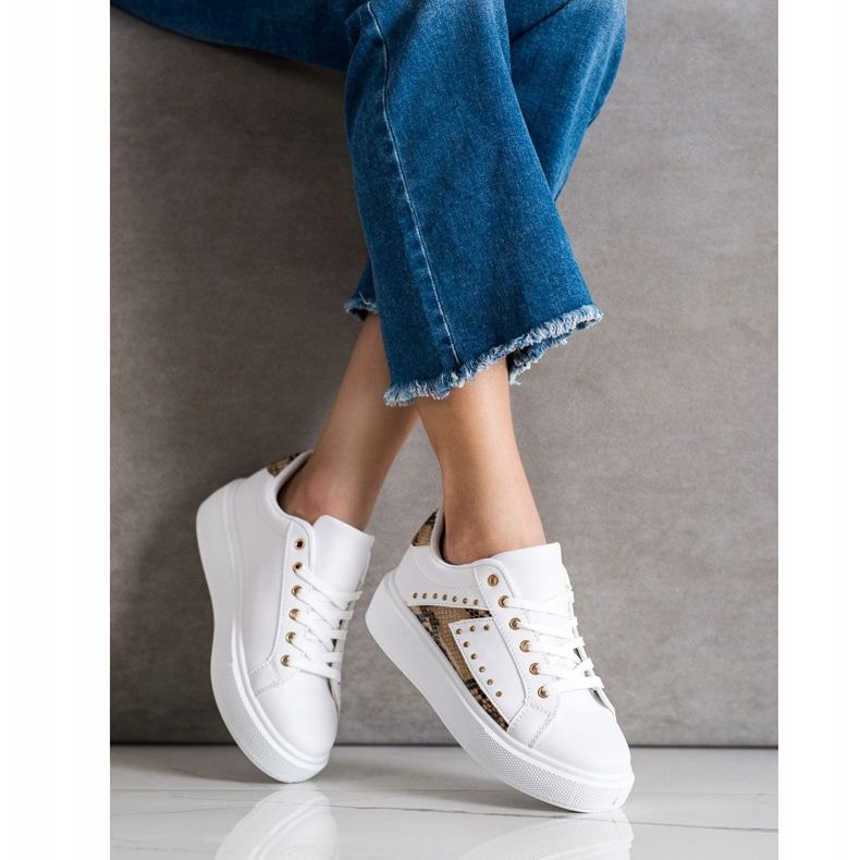 SHELOVET Bijele tenisice na platformi bež bijela crno 1