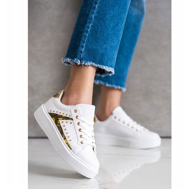 SHELOVET Bijele tenisice na platformi bijela crna žuta boja 1