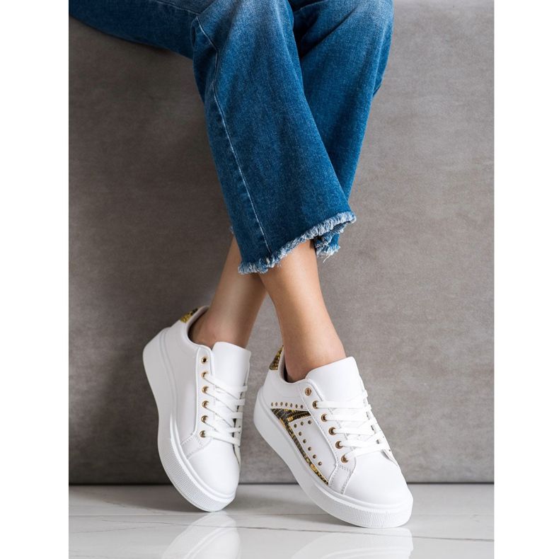 SHELOVET Bijele tenisice na platformi bijela crno žuta boja 2