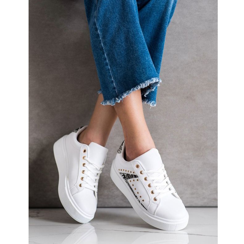 SHELOVET Bijele tenisice na platformi bijela crno 2