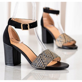 Evento Pletene sandale na visoku petu bež crno 1