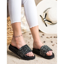 Seastar Modne papuče na palmi crna srebro 1